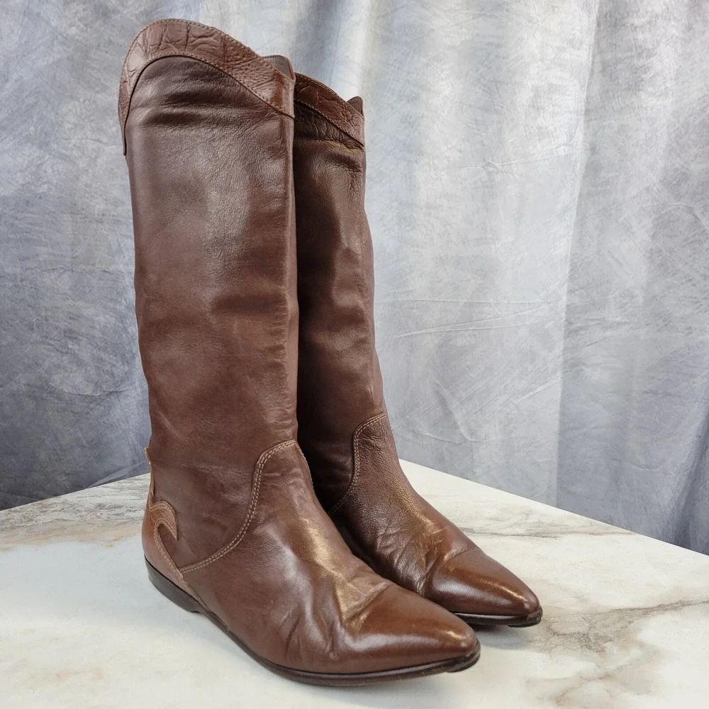 Mario Bruni Knee High Western Cowgirl Low Heel Boots Women's 7 B